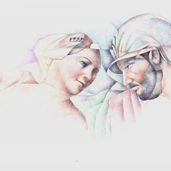 Pintura intitulada "Cavaliere con dama" por Bruno Sciaraffia, Obras de arte originais