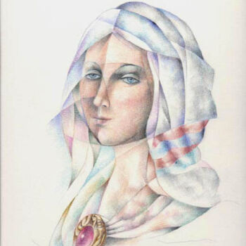 Peinture intitulée "Donna con medaglione" par Bruno Sciaraffia, Œuvre d'art originale