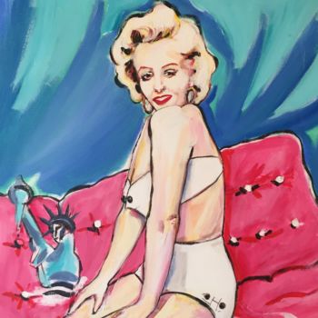 Painting titled "Maryline Monroe" by Bruno Tupinier, Original Artwork, Acrylic Mounted on Wood Stretcher frame