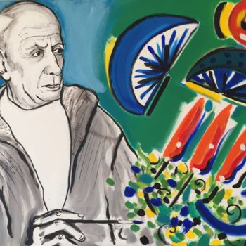 Картина под названием "Pablo Picasso s’int…" - Bruno Tupinier, Подлинное произведение искусства, Акрил Установлен на Деревян…