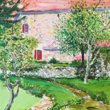 Painting titled "Petite ferme de Dré…" by Bruno Tupinier, Original Artwork, Acrylic Mounted on Wood Stretcher frame