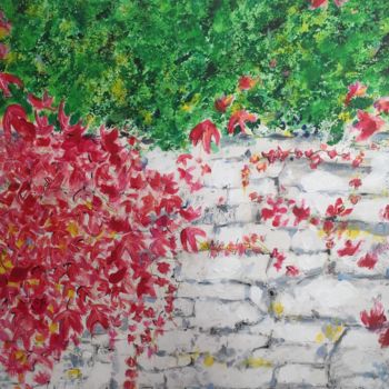 Painting titled "Vigne rouge sur un…" by Bruno Tupinier, Original Artwork, Acrylic Mounted on Wood Stretcher frame