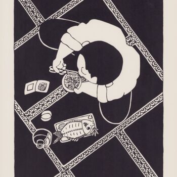 Prenten & gravures getiteld "Dîner sur le tatami" door Bruno Albert-Gondrand, Origineel Kunstwerk, Zeefdruk