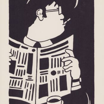 Prenten & gravures getiteld "Journal, café, fumée" door Bruno Albert-Gondrand, Origineel Kunstwerk, Zeefdruk