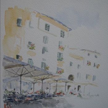 Painting titled "Bistrot de place au…" by Bruno Cantino Di Reino, Original Artwork, Oil