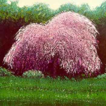 Painting titled "Albero in rosa" by Bruno Caputo, Original Artwork, Oil