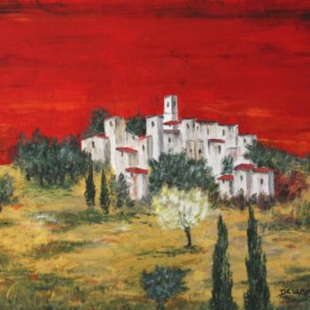 Painting titled "Village en Luberon" by Bruno Delorme, Original Artwork