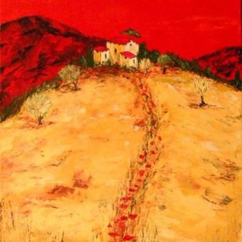 Peinture intitulée "Chemin et coquelico…" par Bruno Delorme, Œuvre d'art originale, Huile