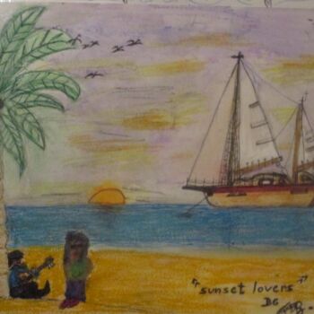 Painting titled "Sunset lovers" by Bruno Grégory (BG), Original Artwork, Watercolor