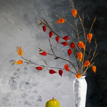 Peinture intitulée "Pomme et Cages d'Am…" par Bruno Léger, Œuvre d'art originale, Huile Monté sur Châssis en bois