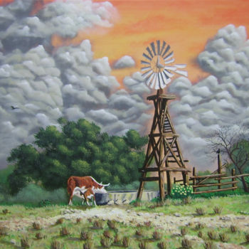 Peinture intitulée "L'éolienne" par Bruno Lemasson, Œuvre d'art originale, Acrylique Monté sur Châssis en bois