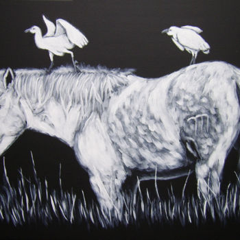 Peinture intitulée "Le cheval et les oi…" par Bruno Lemasson, Œuvre d'art originale, Acrylique Monté sur Châssis en bois