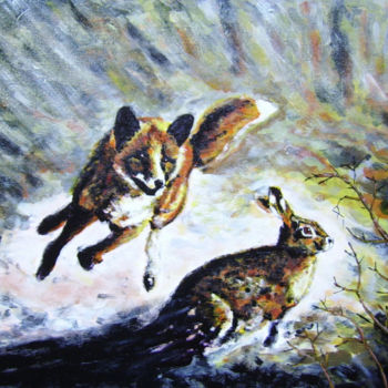 Peinture intitulée "Le renard et le liè…" par Bruno Lemasson, Œuvre d'art originale, Acrylique