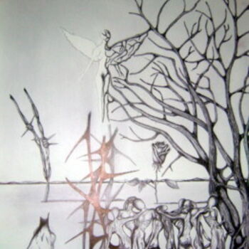 Drawing titled "Anjo desaparecido" by Bruno Lopes, Original Artwork, Ballpoint pen
