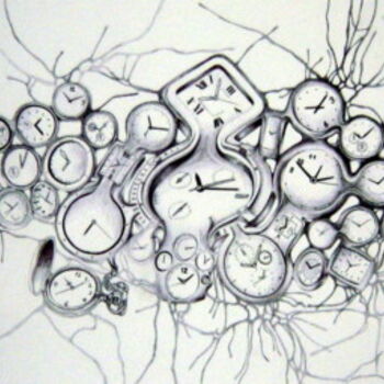 Drawing titled "Conflitos Temporais" by Bruno Lopes, Original Artwork, Ballpoint pen
