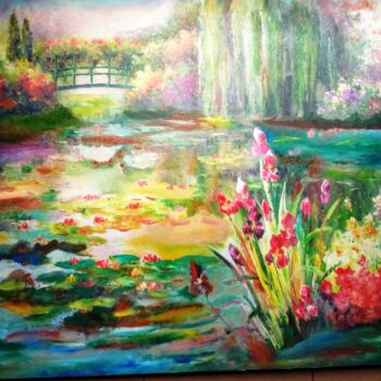 Painting titled "Lo stagno Giapponese" by Bruscella Donato, Original Artwork, Oil