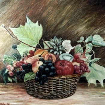 Schilderij getiteld "canestro di frutta" door Giuseppe Bruscella, Origineel Kunstwerk