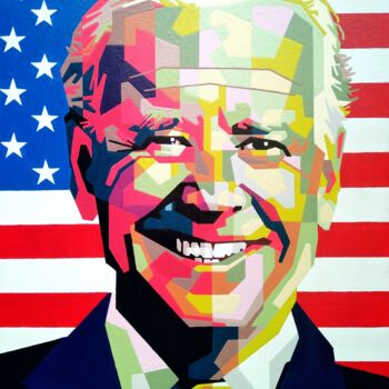 Schilderij getiteld "Joe Biden" door Anatolii Rabkov, Origineel Kunstwerk, Acryl Gemonteerd op Frame voor houten brancard