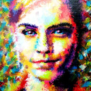 Painting titled "Emma Watson" by Anatolii Rabkov, Original Artwork, Acrylic Mounted on Wood Stretcher frame