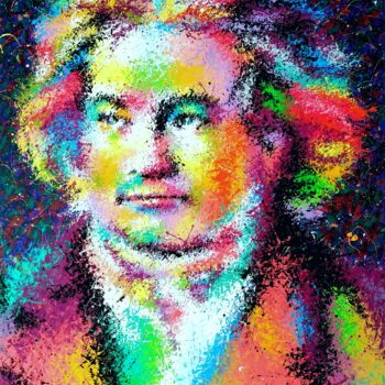 Painting titled "Ludwig van Beethoven" by Anatolii Rabkov, Original Artwork, Acrylic Mounted on Wood Stretcher frame