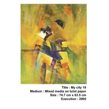 Painting titled "my city no 18" by Swapnendu Bhaumik, Original Artwork