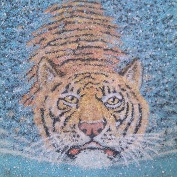 Картина под названием "Плывущий тигр" - Роман Демченко, Подлинное произведение искусства, Камень