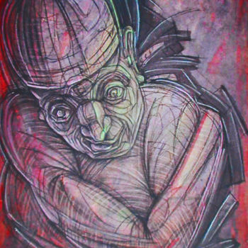 Schilderij getiteld "idiot" door Bubon, Origineel Kunstwerk, Gouache