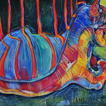 Malerei mit dem Titel "wild-cat" von Bubon, Original-Kunstwerk, Gouache