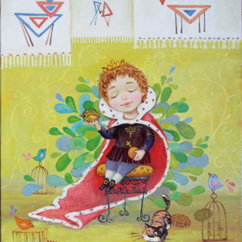 Pintura titulada "Кошки-мышки и король" por Katya Dudnik, Obra de arte original, Oleo