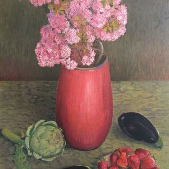 Pintura intitulada "Entre rose et rouge" por Balázs Buda, Obras de arte originais, Óleo