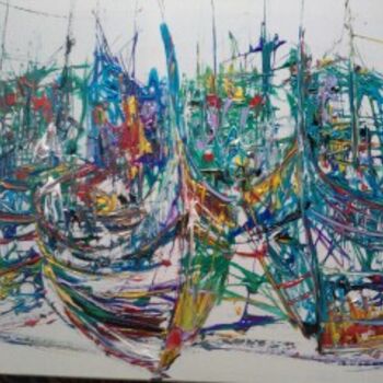 Painting titled "Barcos(gatafunhos)" by Roxanne Bueso, Original Artwork