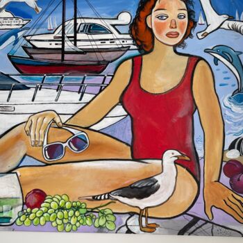 Painting titled "Summer with woman s…" by Bugaenko Natalia, Original Artwork, Acrylic
