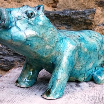 Sculptuur getiteld "Hyacintho Hippo" door Buissonnières, Origineel Kunstwerk, Keramiek