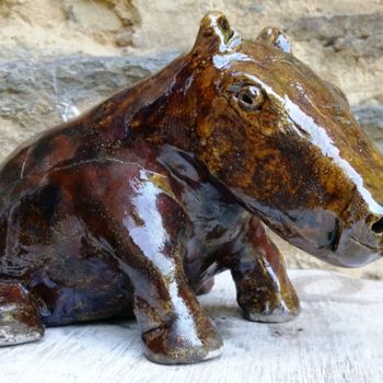 Sculpture titled "Copper Hippo" by Buissonnières, Original Artwork, Ceramics