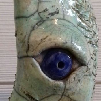 Sculpture titled "Le Plume-Oeil" by Buissonnières, Original Artwork, Ceramics