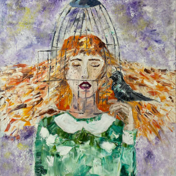 Painting titled "Girl in cage" by Veronika Bulgakova, Original Artwork, Oil