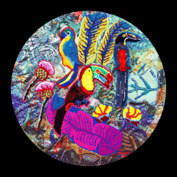 Textielkunst getiteld "Rainforest" door Buli Archibald Flash, Origineel Kunstwerk, Stof