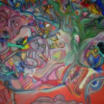 Malerei mit dem Titel "Mundo rojo" von Paulabs, Original-Kunstwerk, Öl