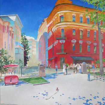 Картина под названием "Красный дом  Холст,…" - Анастасия Анатольевна Бурденкова, Подлинное произведение искусства, Масло Уст…