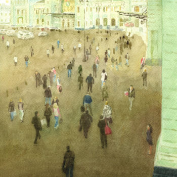 Pittura intitolato "Белорусский вокзал" da Anastasiia Anatolevna Burdenkova, Opera d'arte originale, Acquarello