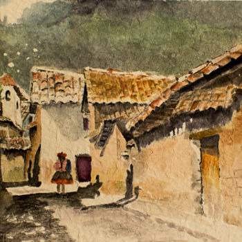 Картина под названием "Calle D.jpg" - Bernardo Burgos, Подлинное произведение искусства, Акварель