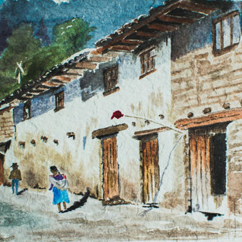 Картина под названием "Calle A.jpg" - Bernardo Burgos, Подлинное произведение искусства, Акварель