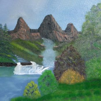 Painting titled "Mountain Falls" by Burie Smith, Original Artwork