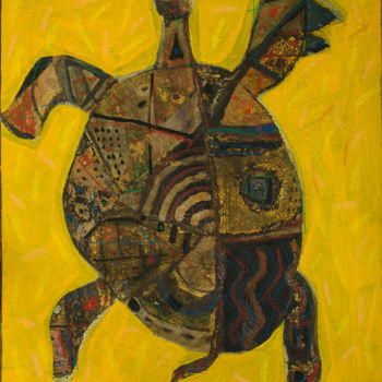 Painting titled "tortoise" by Oleg Buryan, Original Artwork, Oil Mounted on Wood Stretcher frame