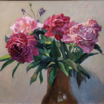 Pintura titulada "Bouquet of pink peo…" por Aleksey Burov, Obra de arte original, Oleo