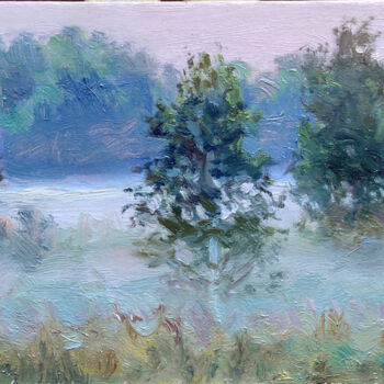 Schilderij getiteld "Morning fog" door Aleksey Burov, Origineel Kunstwerk, Olie