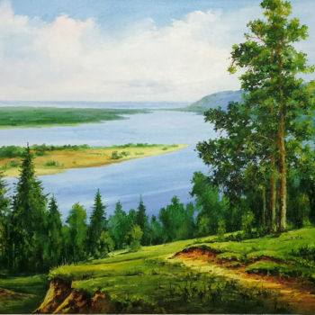 Painting titled "Волжские просторы" by Viacheslav Busygin, Original Artwork, Oil