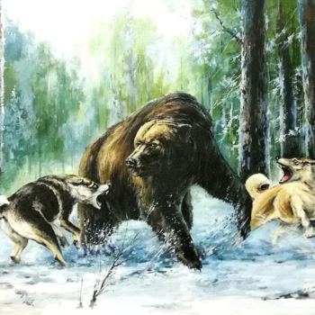 Painting titled "Охота" by Viacheslav Busygin, Original Artwork, Oil