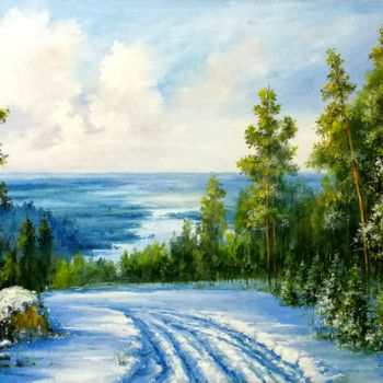 Painting titled "Зимняя дорога" by Viacheslav Busygin, Original Artwork, Oil