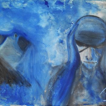 Ζωγραφική με τίτλο "Du bleu à l'âme" από Marie Busso, Αυθεντικά έργα τέχνης, Ακουαρέλα